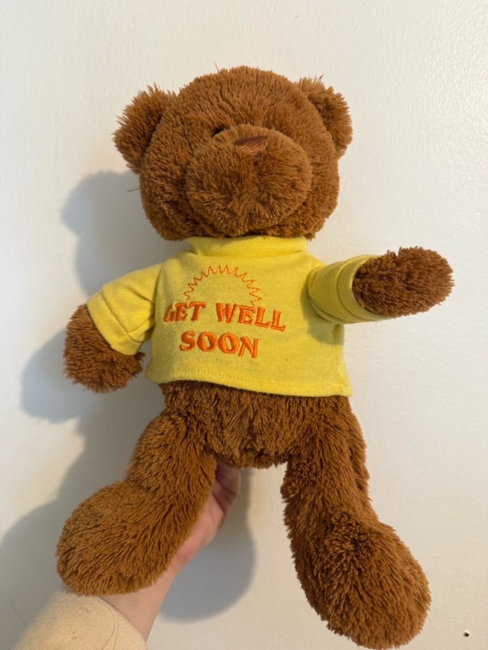 Gund Brown Bear with Yellow Shirt and Orange Embroidery